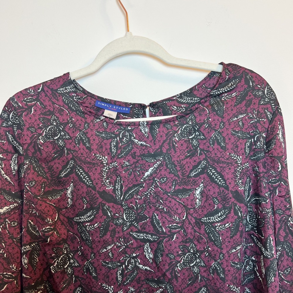 Simply Styled by Sears Women's Burgundy Floral‎ Bell Sleeve Peplum Tunic Top XL - Picture 6 of 9